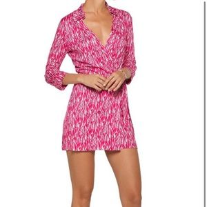Diane Von Furstenburg Pink Snakeskin Printed Wrap Romper